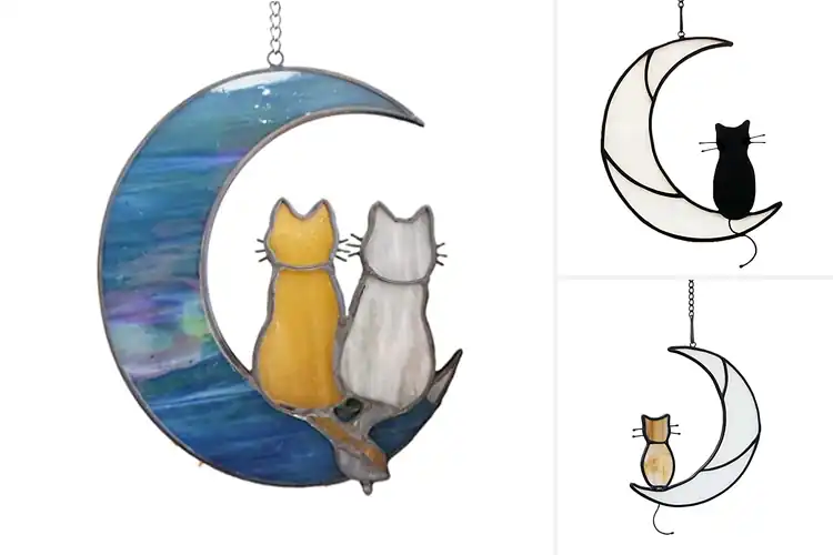 Detailed view of Best Cat On Moon Glass Ornament