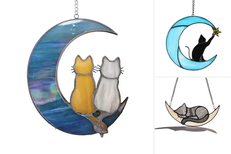Detailed view of Best Cat On Moon Glass Brighten Your Space with Rainbow Glow