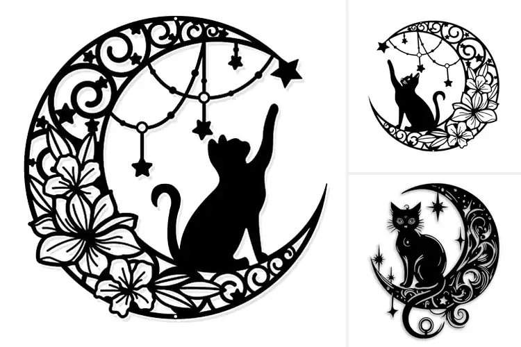 Detailed view of Best Moon Cat Wall Hangings
