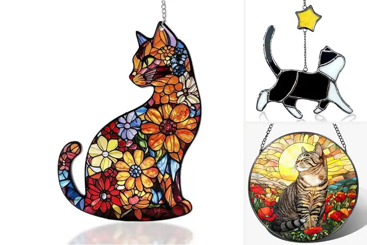 Detailed view of Best Stained Glass Cat Decor Suncatchers