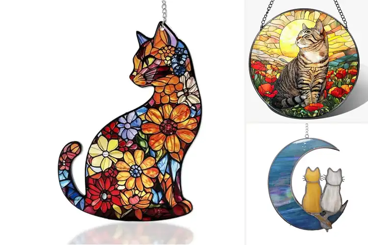 Detailed view of Best Stained Glass Cat Decorations