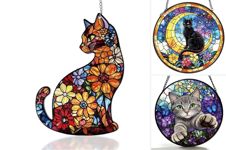 Detailed view of Best Stained Glass Cat Window Hangings