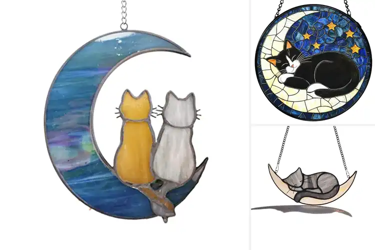 Detailed view of Best Suncatcher Cat Moon Glass Wall Hanging